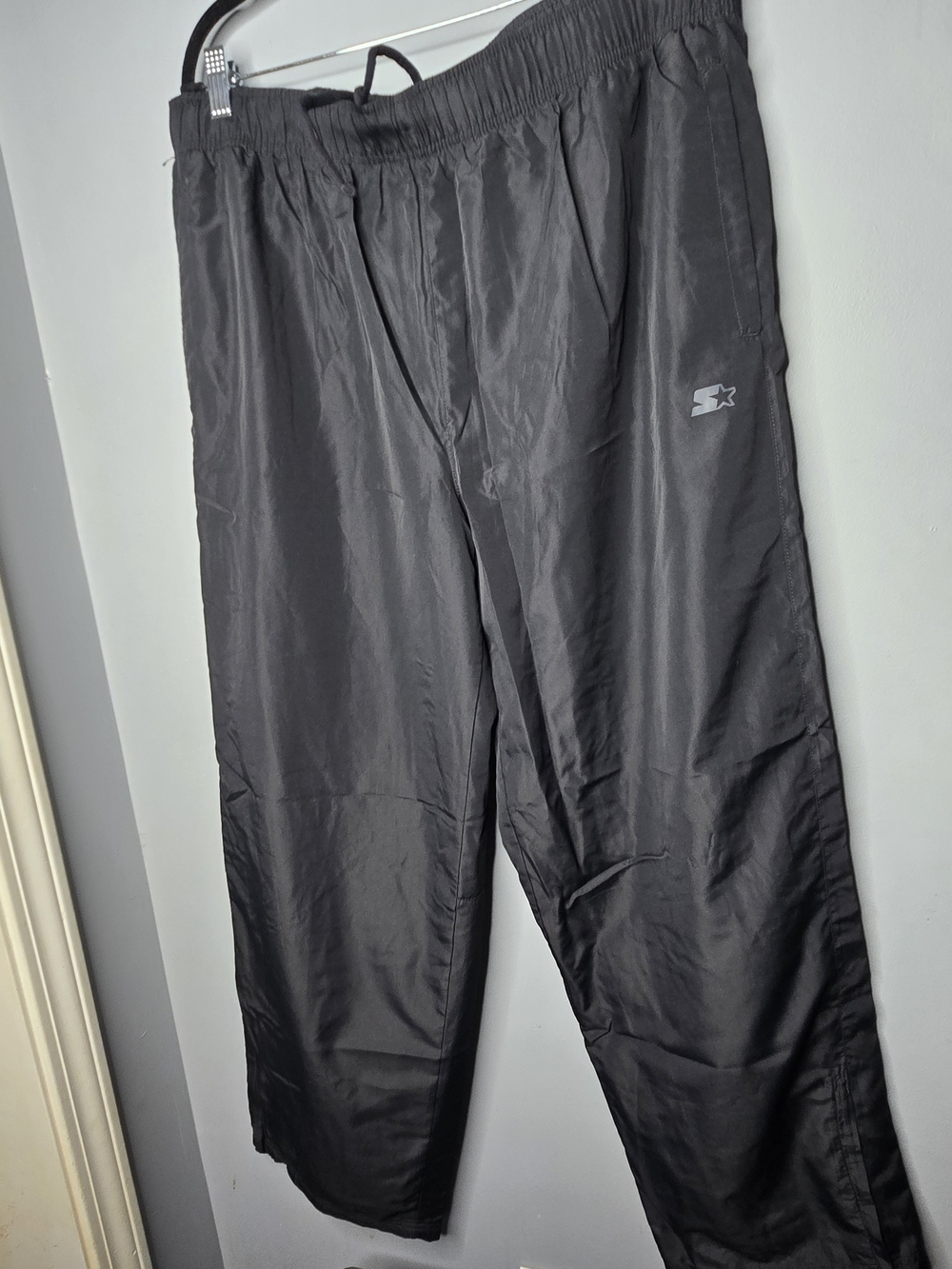 Starter Track Pants Men Large Black Nylon Windbreaker Joggers Athletic Zip Ankle